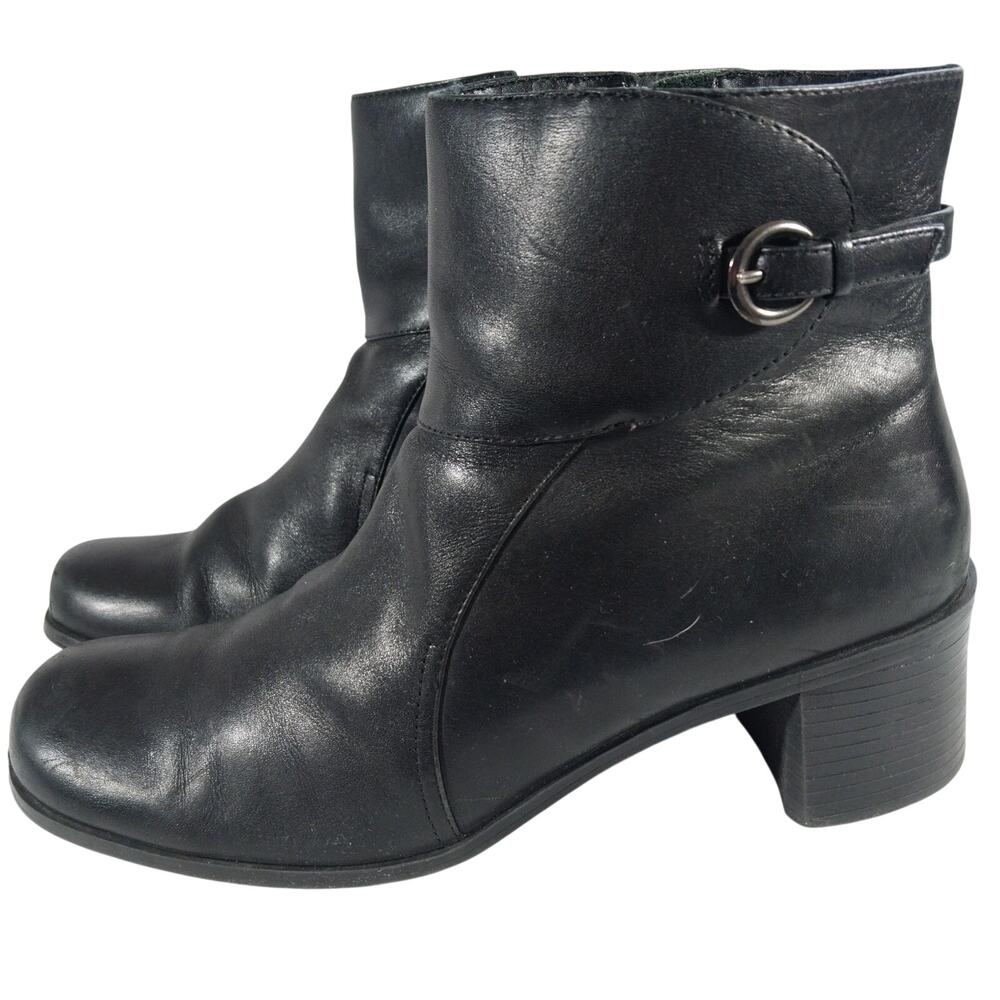 CROFT & BARROW! LUXE BLACK GENUINE LEATHER MODIFIED SQUARE TOE ANKLE BOOTS!SZ 9M